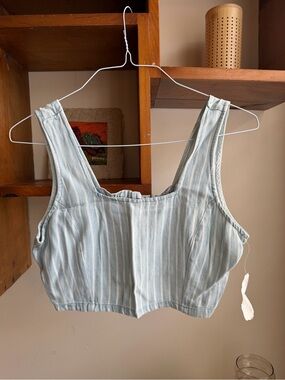 NWT Altar'd State Light Blue & White Striped Denim Crop Top (Medium)